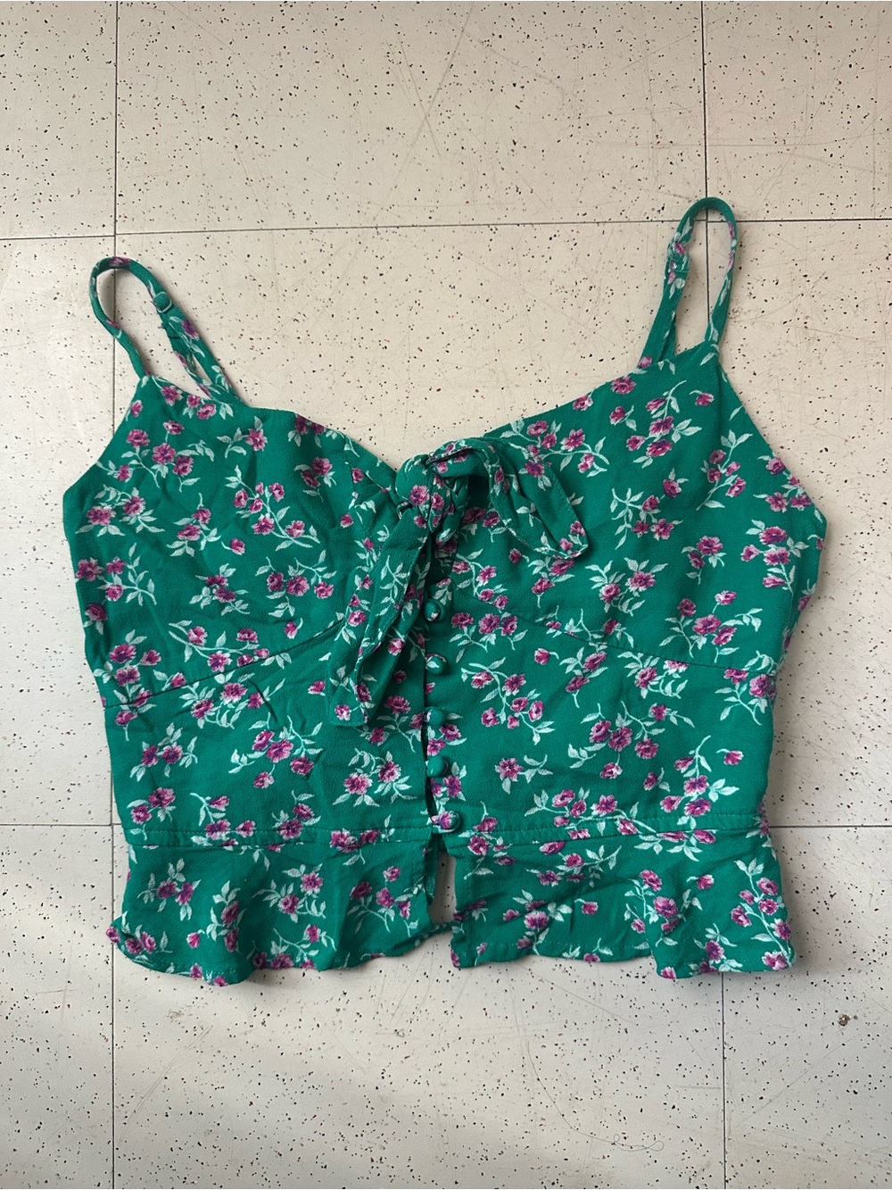 American Eagle Green Floral Tie-Front Crop Top – Size S